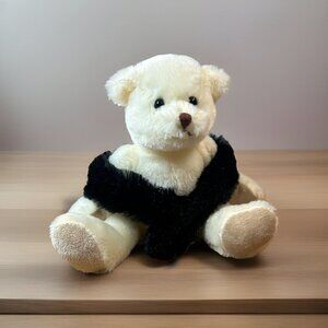 House Of Taylor Mini white Teddy Bear Plush W/ Black Shaw Stuffed animal sitting